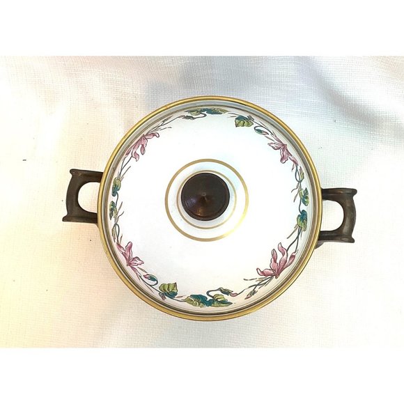 Vintage Fondue Pot With Burner Beautiful Floral Pattern Collectable Enamelware - Picture 14 of 15